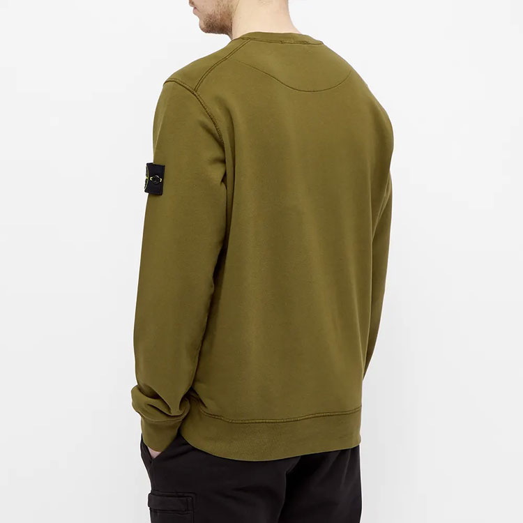 STONE ISLAND Garment Dyed Olive Green Crewneck Sweatshirt with Compass Patch. 741563051-V0058 圖 5
