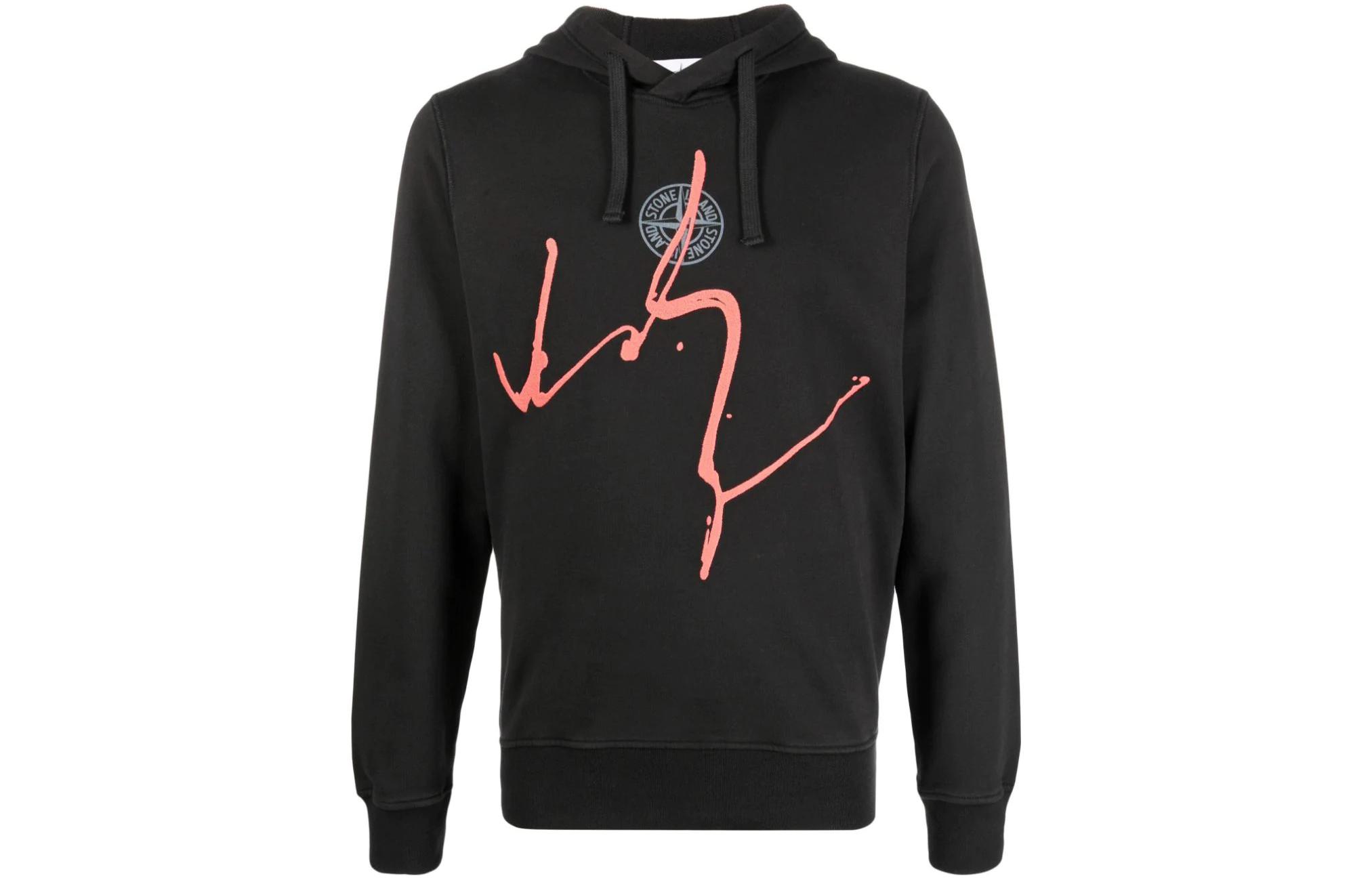 Stone Island Geometric Letter Print Cotton Sweatshirt Men’s Black 761566481-V0029