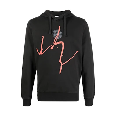 Stone Island Geometric Letter Print Cotton Sweatshirt Men’s Black 761566481-V0029