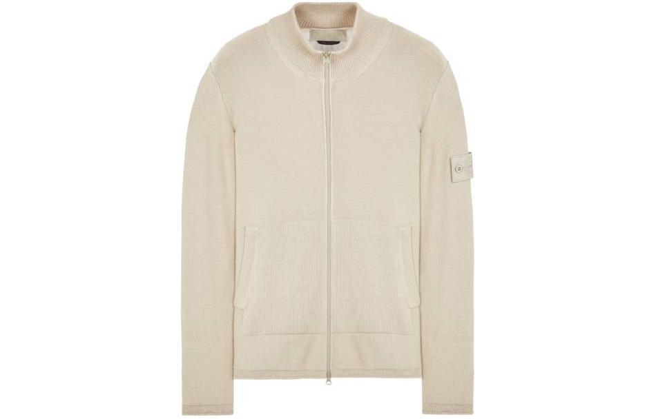 Stone Island Ghost Piece Full Zip Knit Beige Jacket Long Sleeve Casual Wear 8015541FA-V0090