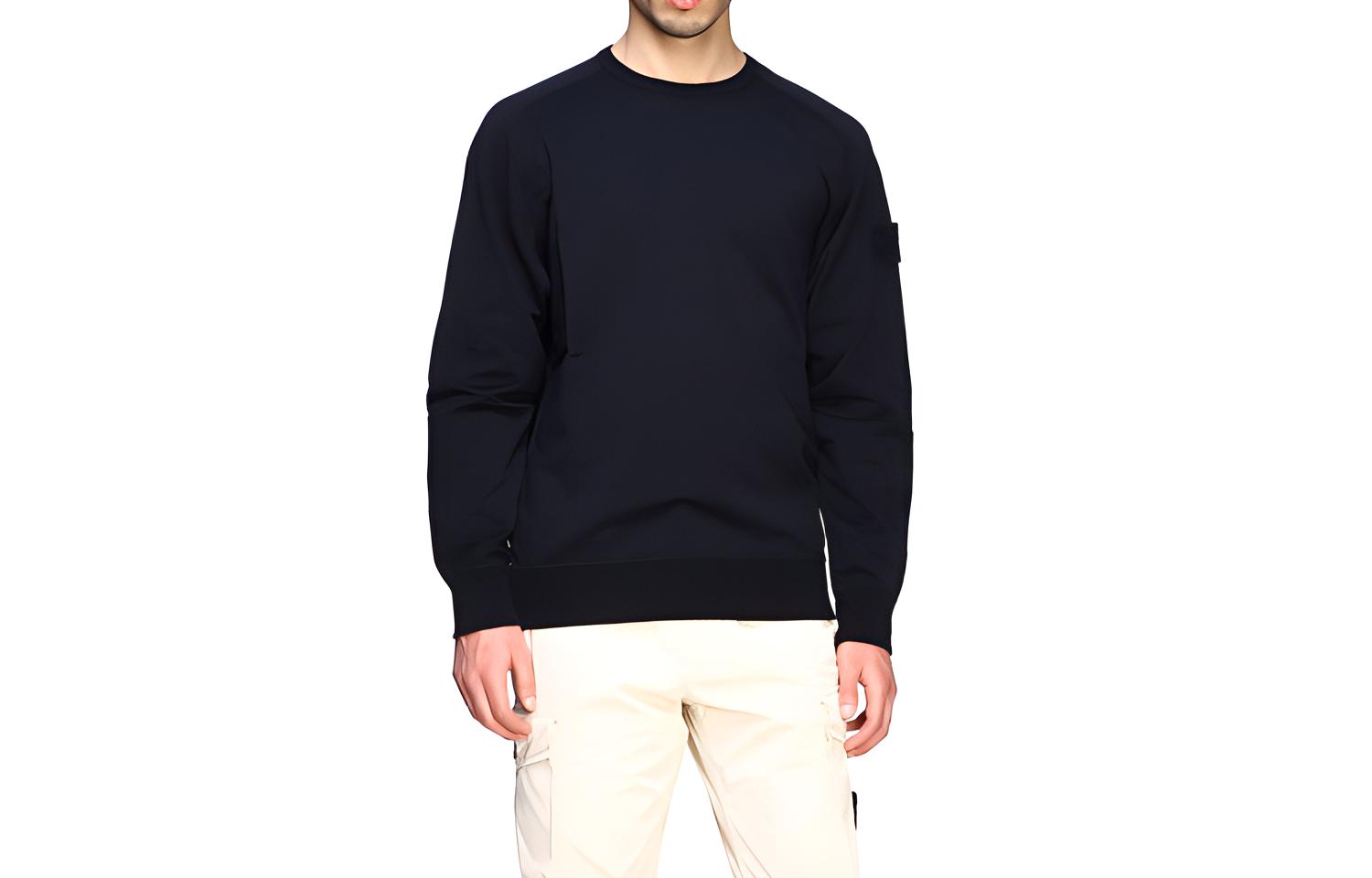 Stone Island Ghost Pieces  Navy Blue Crewneck Sweatshirt Black Logo Patch. 7215637F3-V0020