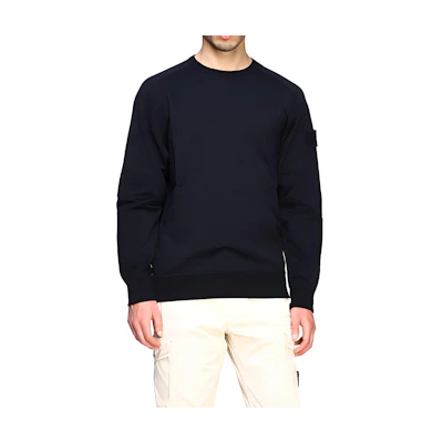 Stone Island Ghost Pieces Navy Blue Crewneck Sweatshirt Black Logo Patch. 7215637F3-V0020