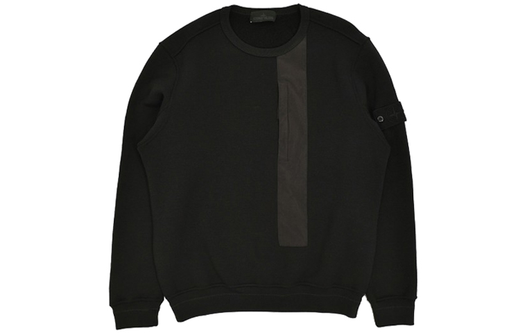 Stone Island Ghost Pieces Black Compass Badge Fleece Crewneck Sweatshirt Black Men 7115650F3-V0029