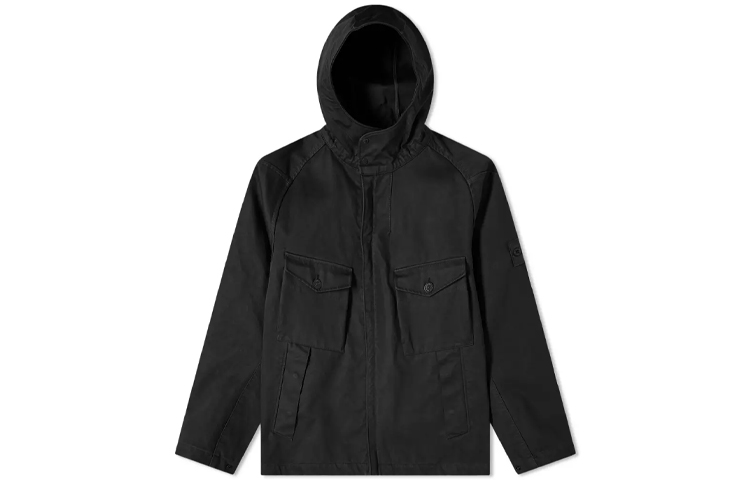 Stone Island Ghost Pieces Black Compass Patch Hooded Jacket Men - Black 7315441F1-V0029