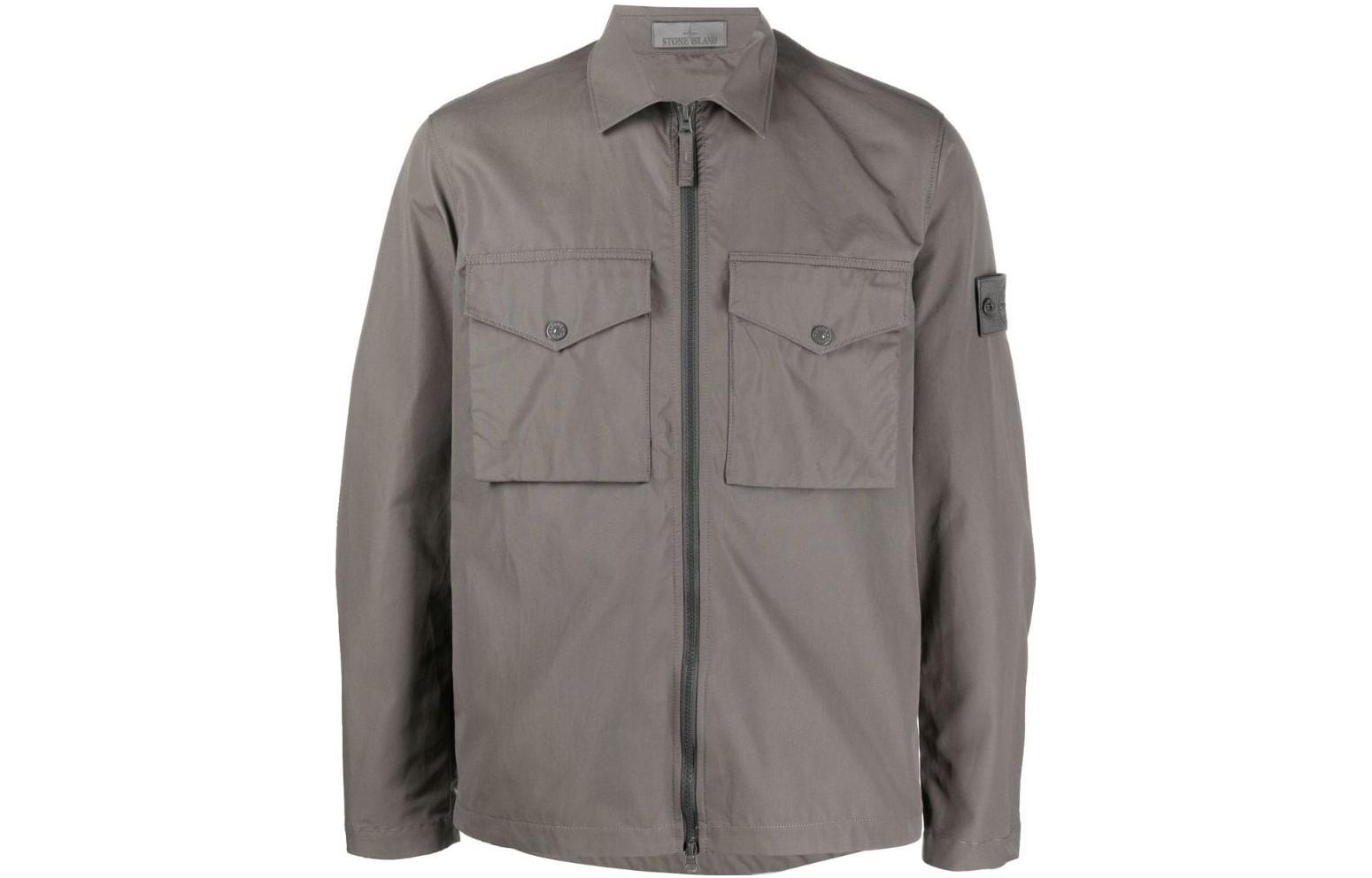 Stone Island Ghost Pieces Logo Polo Jacket Smoke Gray Mix - Shirt Style 7715116F1-V0067