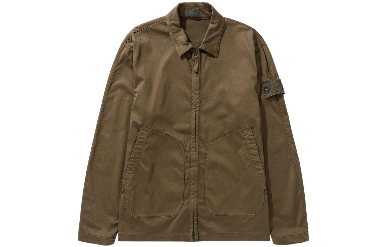 Stone Island Ghost Pieces Lyocell Satin Shirt Jacket Military Green 7615112F2-V0054