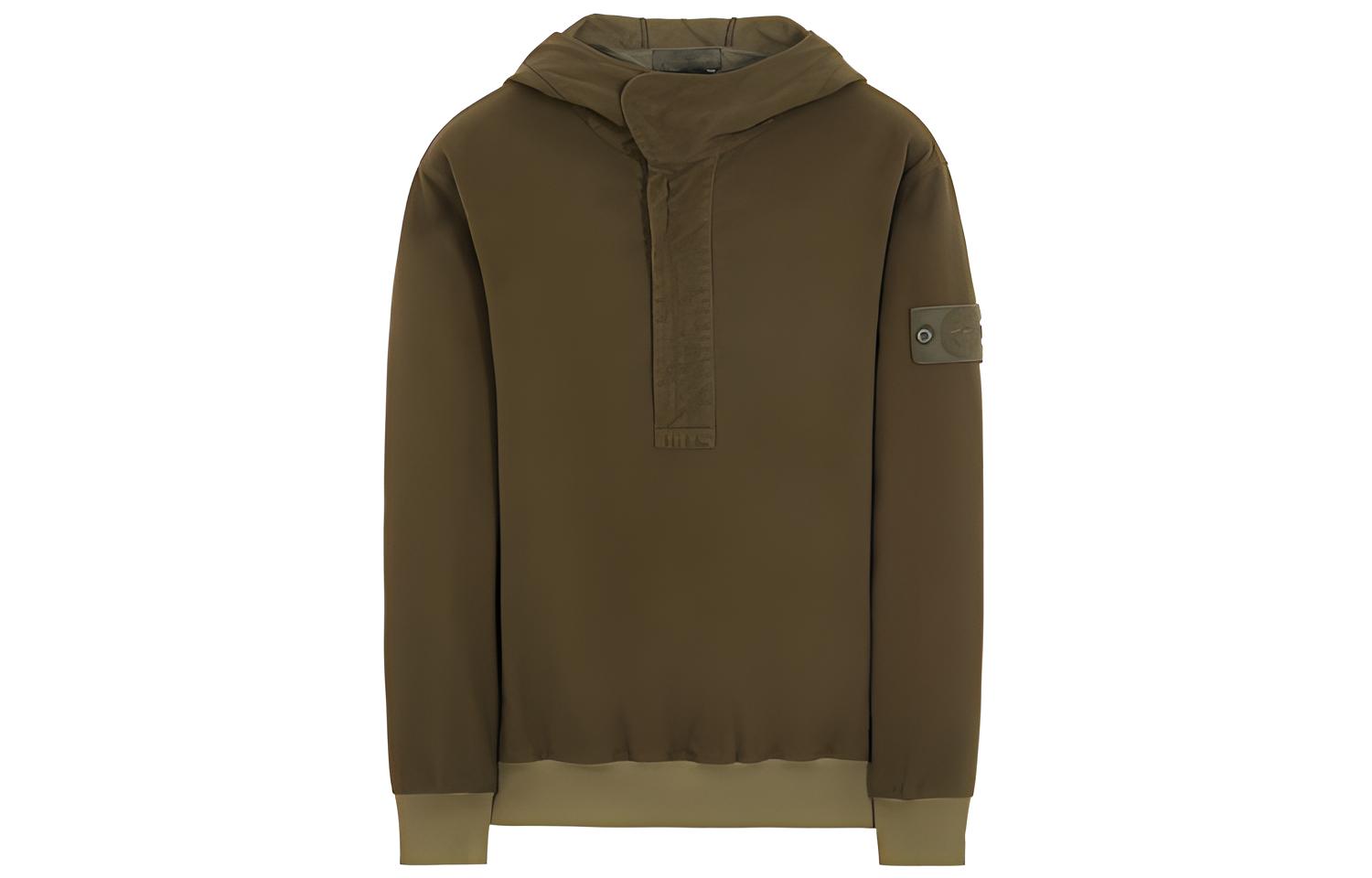 Stone Island Ghost Series Khaki Hoodie Pullover with Badge 7515667F3-V0054