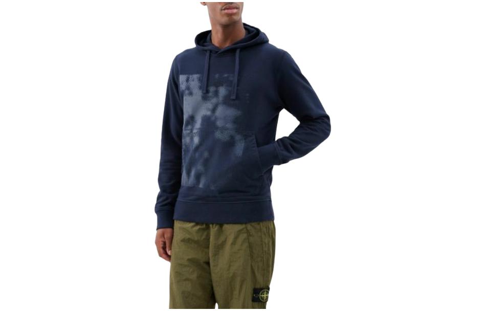 Stone Island Graphic Print Loose Fit Hoodie Blue - Fashionable Streetwear 791566660-V0020