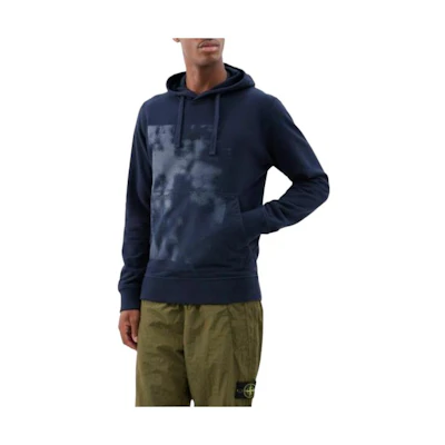 Stone Island Graphic Print Loose Fit Hoodie Blue - Fashionable Streetwear 791566660-V0020