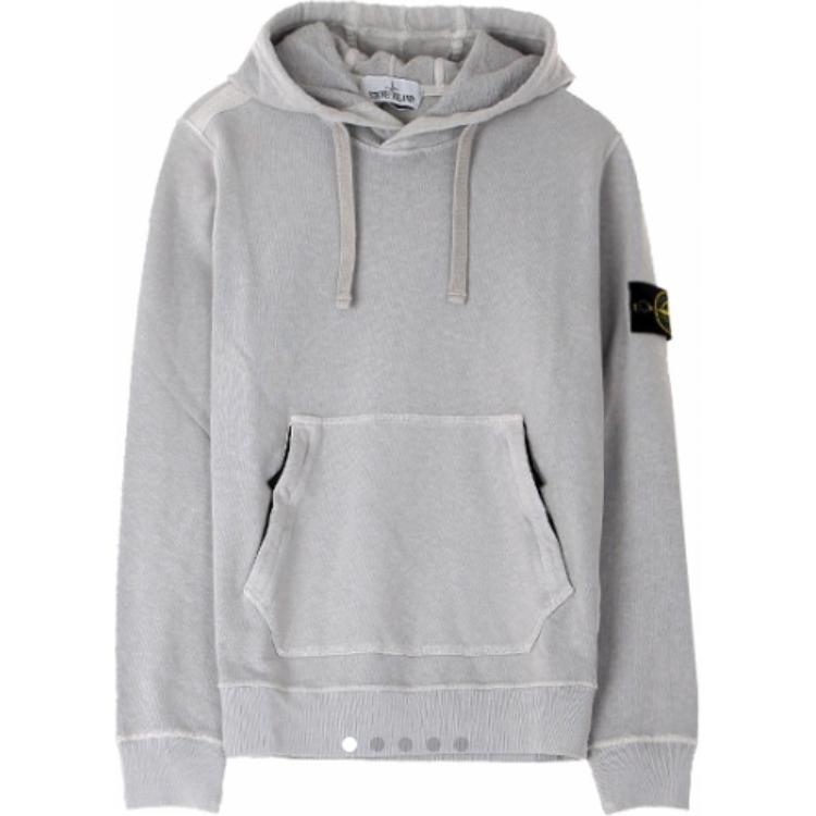 Stone Island Gray Hooded Logo Pullover Sweatshirt 721564960-V0164