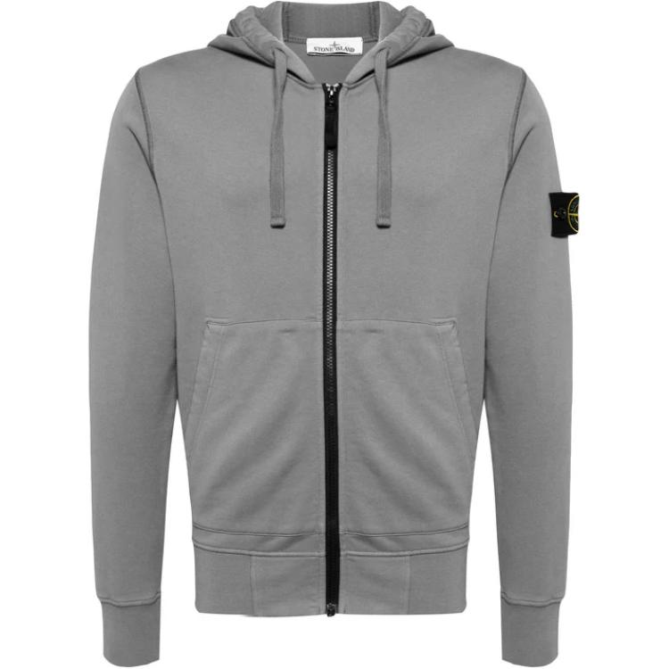 Stone Island Gray Hoodie with Badge and Zipper 811564251-V0066