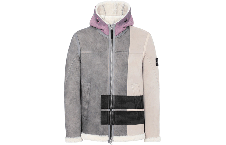 Stone Island Gray Shearling-Lined Hooded Zip-Up Jacket 731500195-V0092