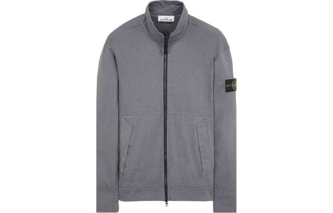 Stone Island Gray Zip-Up Embroidered Slim-Fit Long-Sleeve Sweatshirt 791562050-V0062