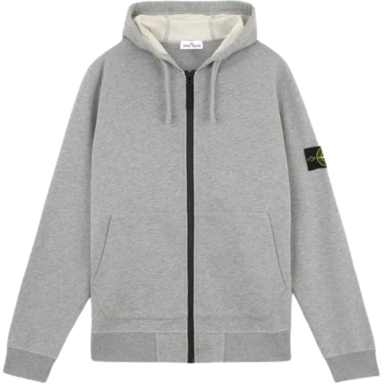 Stone Island Gray Zip-Up Hoodie Jacket with Drawstring 811564251-A0M64