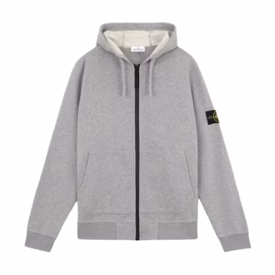 Stone Island Gray Zip-Up Hoodie Jacket with Drawstring 811564251-A0M64