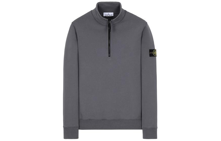 Stone Island Gray Zip-Up Sweatshirt with Ribbed Cuffs and Hem 791562720-V0062