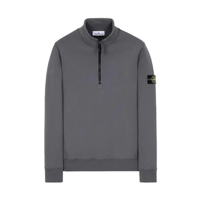 Stone Island Gray Zip-Up Sweatshirt with Ribbed Cuffs and Hem 791562720-V0062