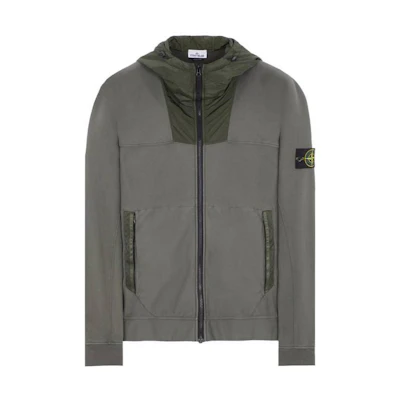 Stone Island Green Colorblock Hooded Zip Jacket with Logo Print 801560354-V0059