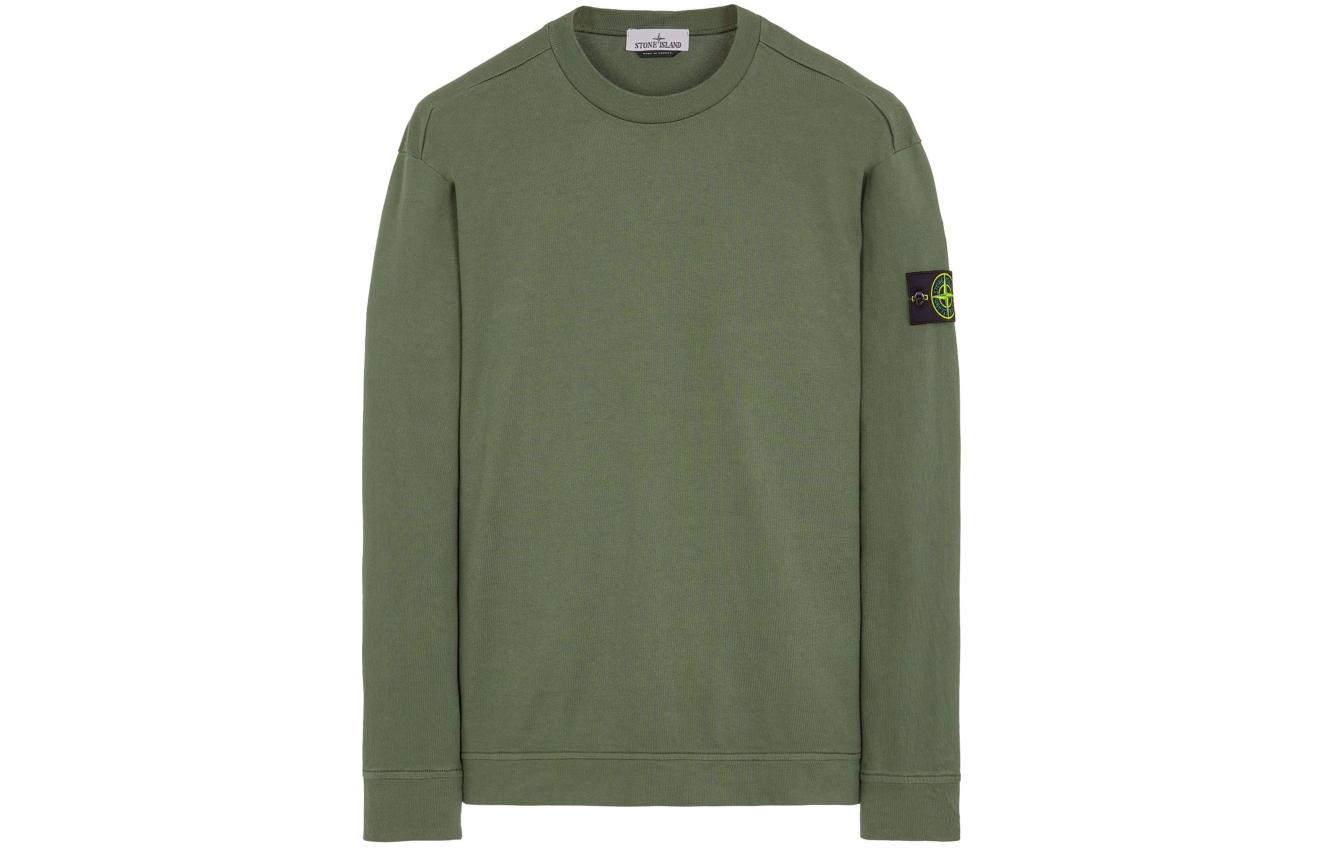 Stone Island Green Crewneck Logo Print Long Sleeve Pullover Sweatshirt 8015523B9-V0059