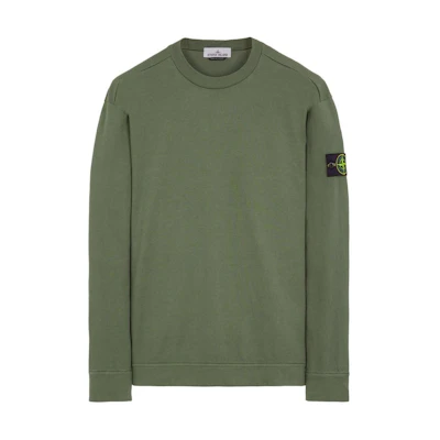 Stone Island Green Crewneck Logo Print Long Sleeve Pullover Sweatshirt 8015523B9-V0059