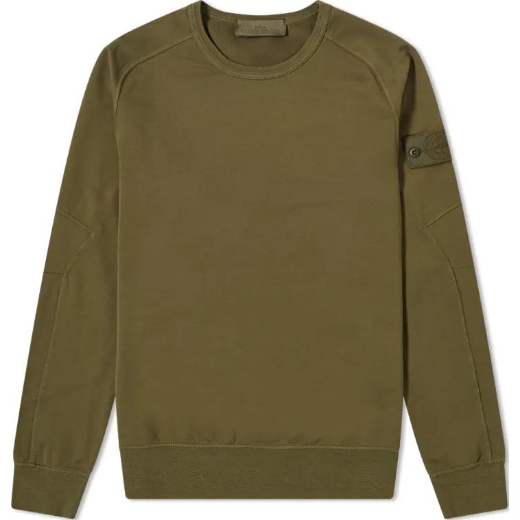 STONE ISLAND Green Crewneck Sweatshirt with Embroidered Logo for Men. 7215637F3-V0054