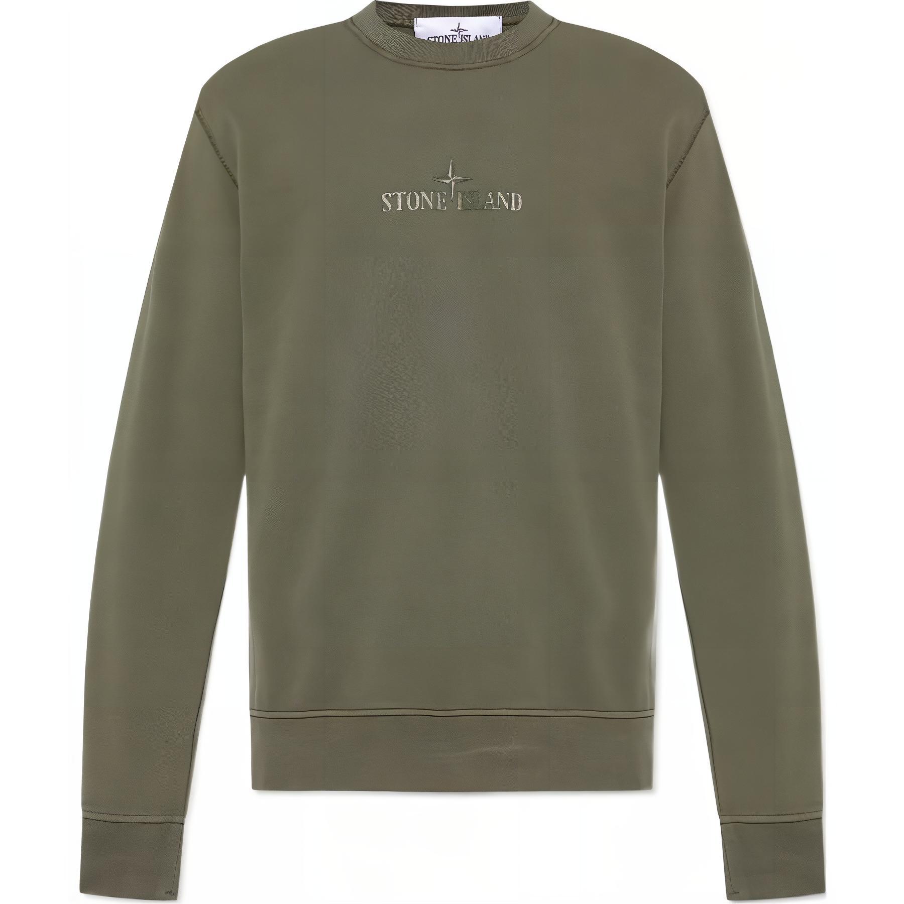 Stone Island Green Crewneck Sweatshirt with Embroidered Logo for Men POIZON2406201031