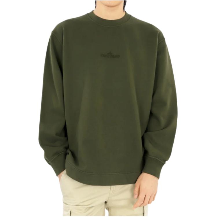 Stone Island Green Embroidered Logo Oversized Crewneck Sweatshirt Men 791565477-V0058