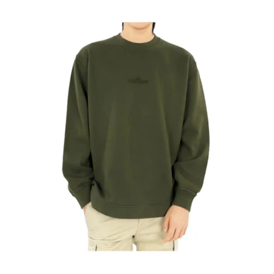Stone Island Green Embroidered Logo Oversized Crewneck Sweatshirt Men 791565477-V0058