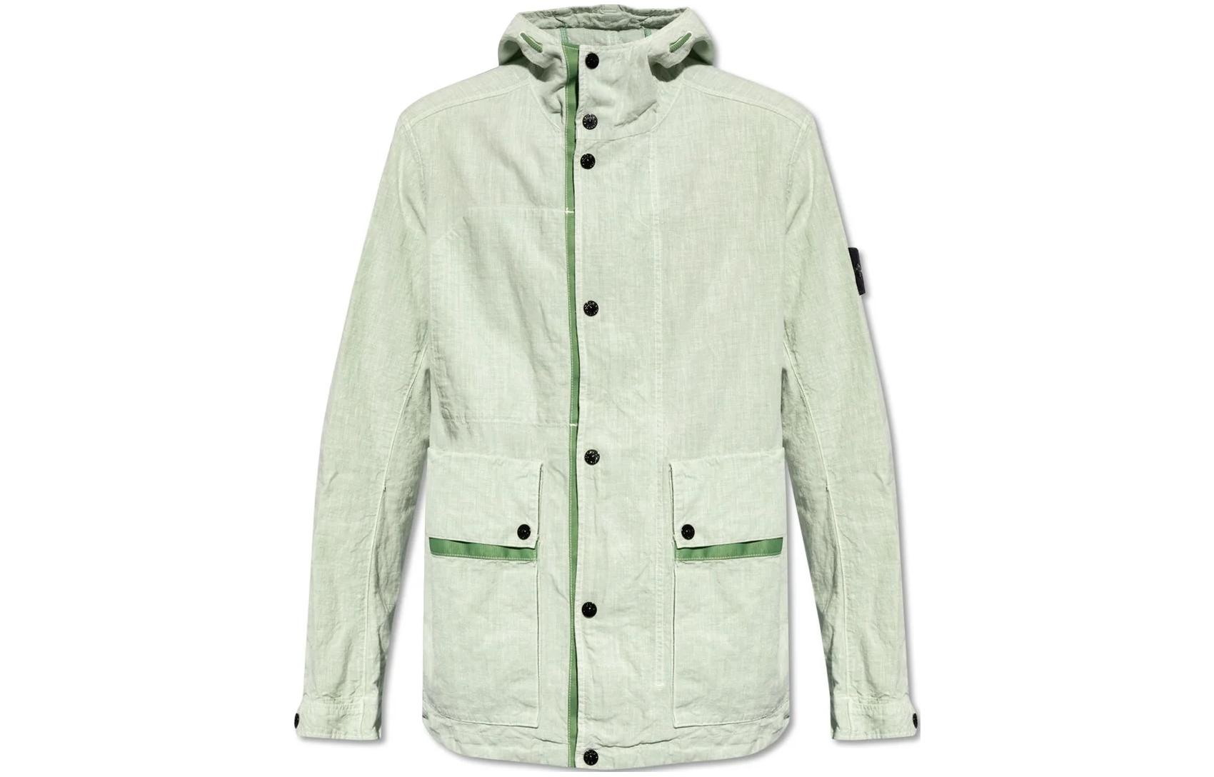Stone Island Green Full-Zip Hoodie Jacket with Logo and Long Sleeves 8015422300-V0052
