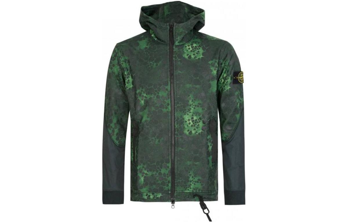 Stone Island Green Geometric Print Zip-Up Hoodie Jacket 6815635E4-V0050