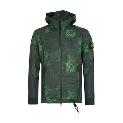 Stone Island Green Geometric Print Zip-Up Hoodie Jacket 6815635E4-V0050