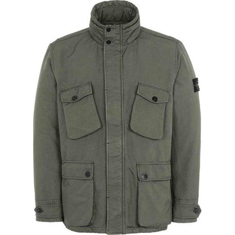 Stone Island Green High-Neck Zip-Up Jacket with Logo 731542549-V0059