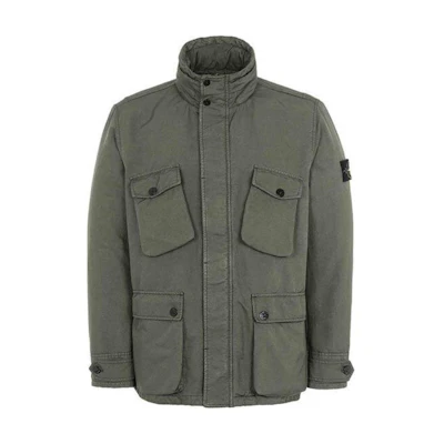 Stone Island Green High-Neck Zip-Up Jacket with Logo 731542549-V0059