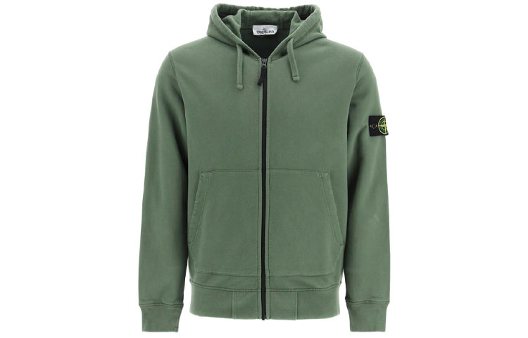 Stone Island Green Hooded Zip-Up Jacket Sweatshirt for Men 751564220-V0055