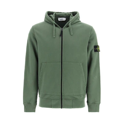 Stone Island Green Hooded Zip-Up Jacket Sweatshirt for Men 751564220-V0055
