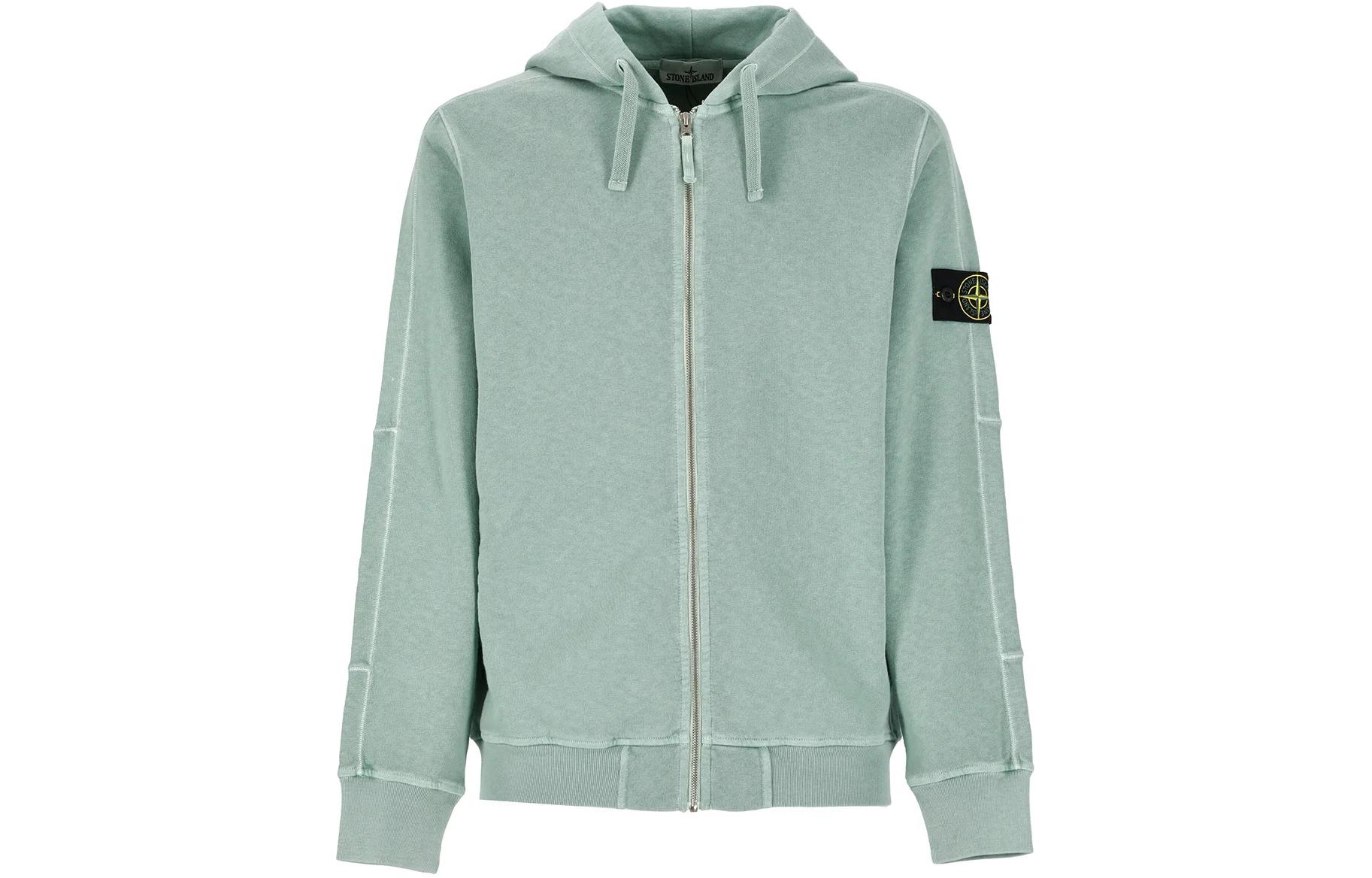 Stone Island Green Hooded Zip-Up Jacket with Logo Patch for Men 801563160-V0152