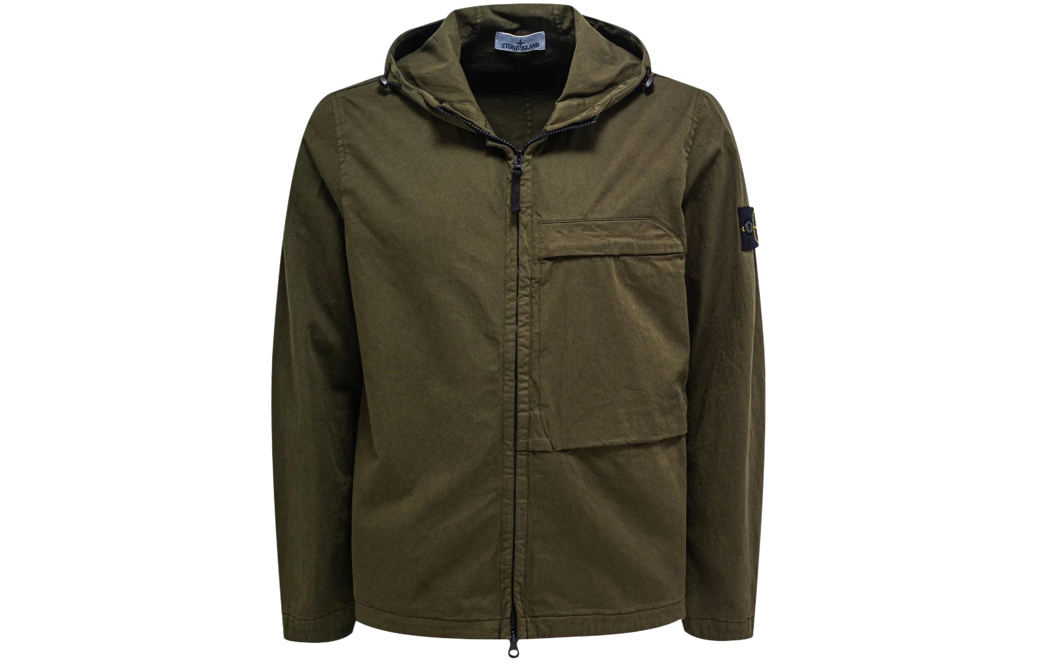 Stone Island Green Hooded Zip-Up Jacket with Pockets for Men 791511414-V0058