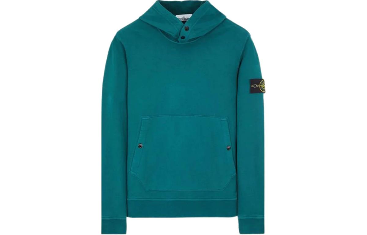 Stone Island Green Hoodie - Solid Color Long Sleeve with Hood 791561720-V0057