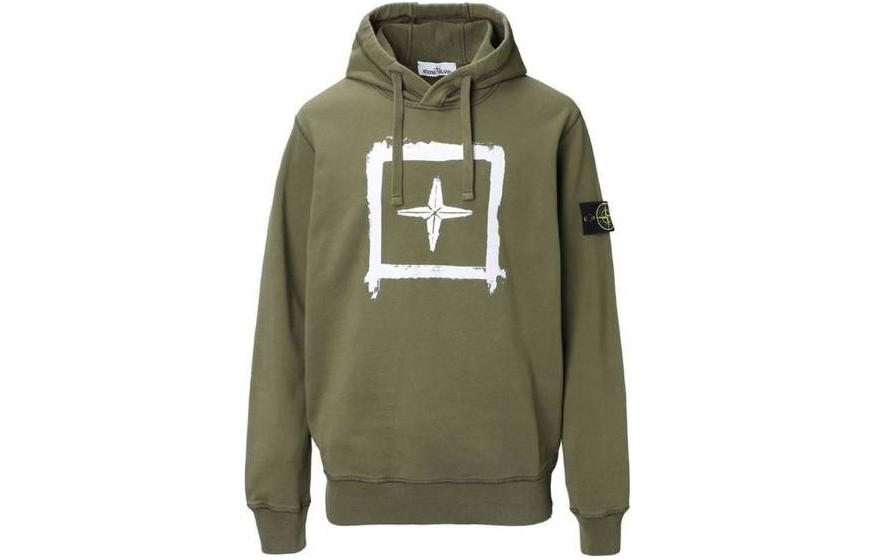 Stone Island Green Hoodie with Printed Logo and Drawstring for Men 741565894-V0058