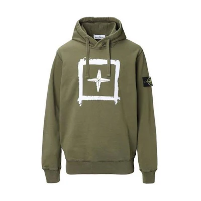 Stone Island Green Hoodie with Printed Logo and Drawstring for Men 741565894-V0058
