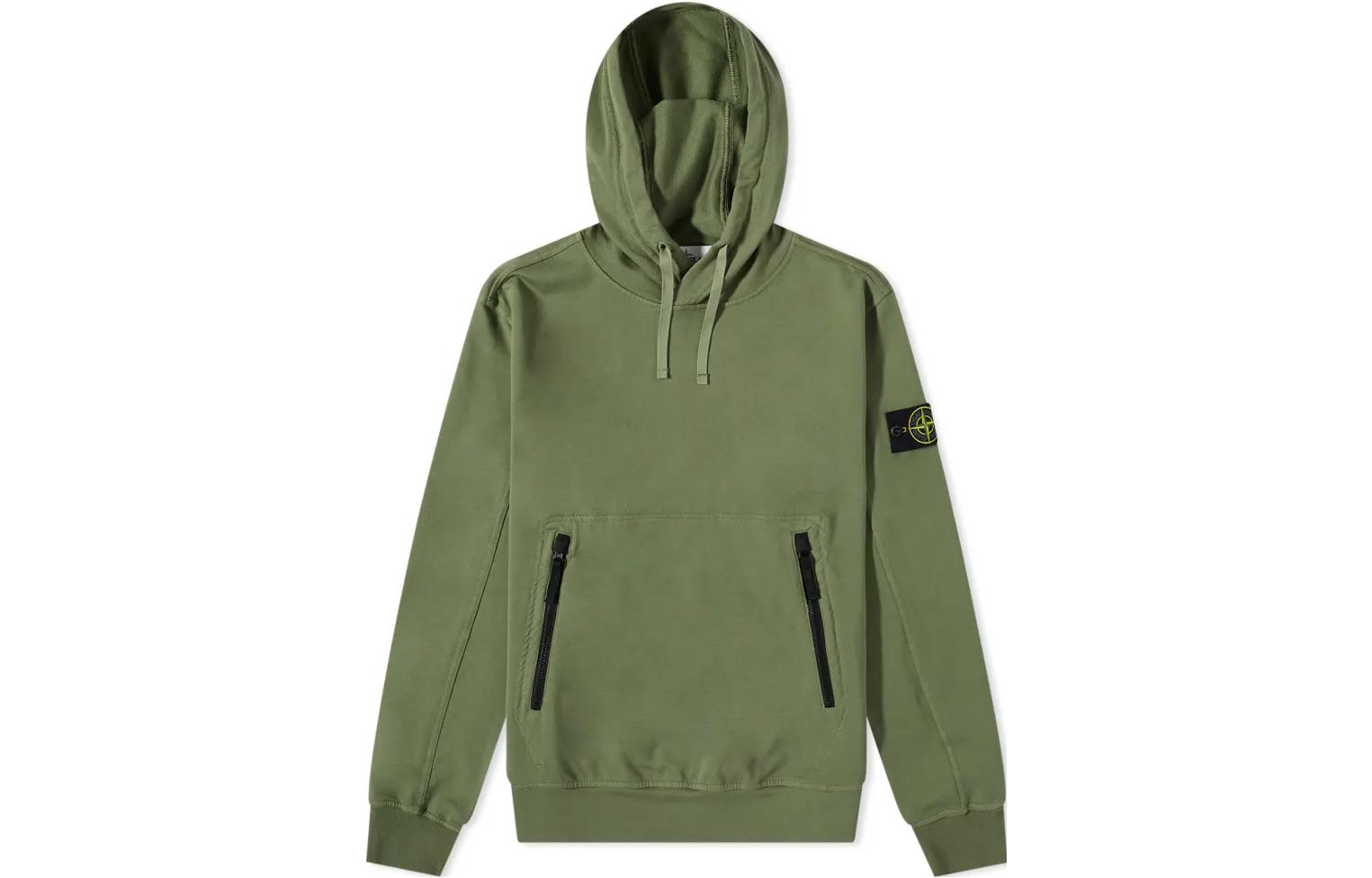 Stone Island Green Hoodie with Zip Pockets 781560452-V0055