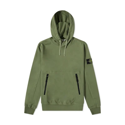 Stone Island Green Hoodie with Zip Pockets 781560452-V0055