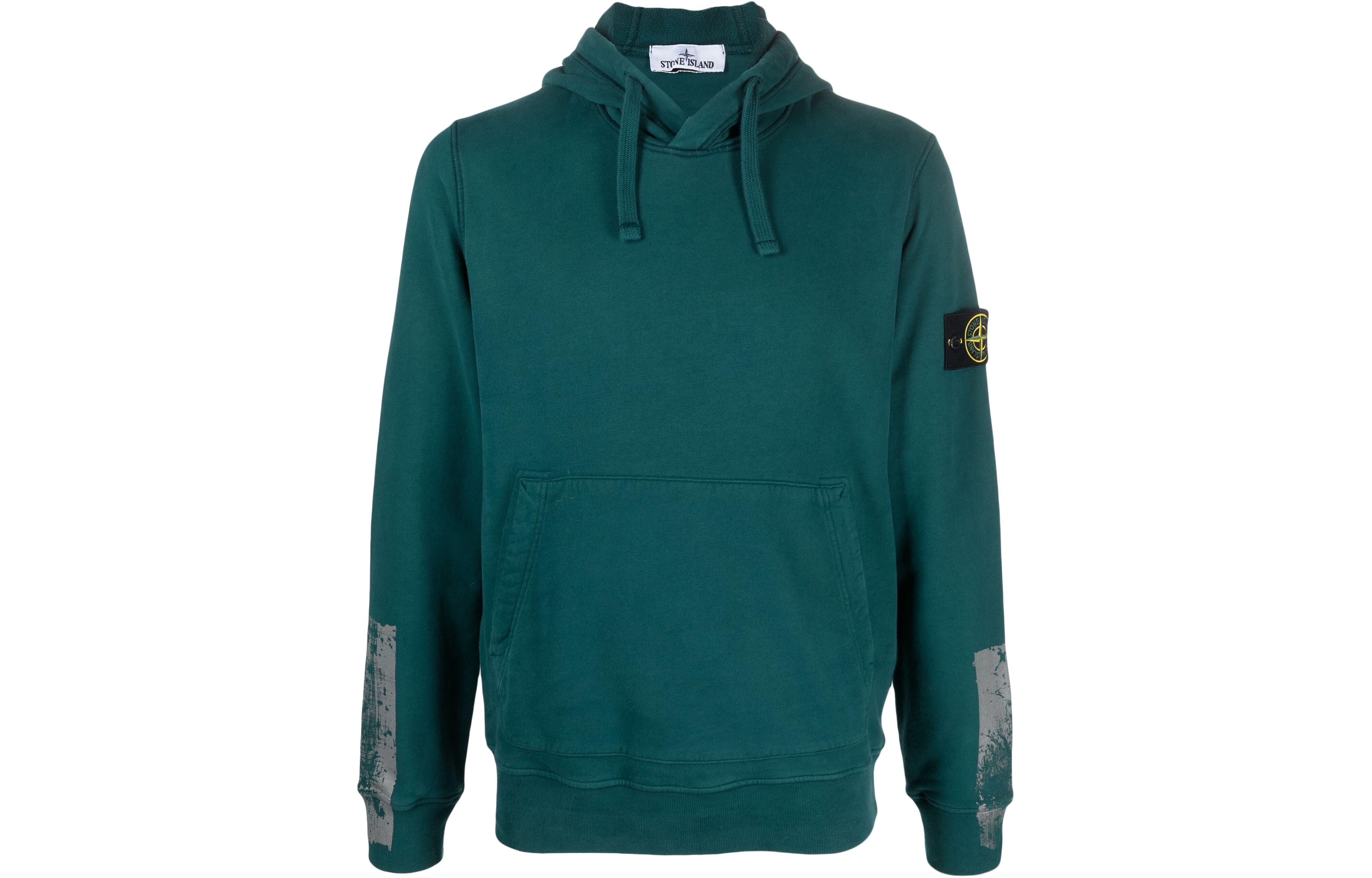 Stone Island Green Logo Badge Pullover Hoodie Long Sleeve 791567461-V0057