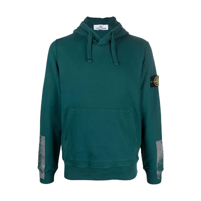 Stone Island Green Logo Badge Pullover Hoodie Long Sleeve 791567461-V0057