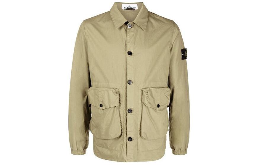 Stone Island Green Logo Button-Up Collared Long-Sleeve Jacket for Men 761510203-V0090