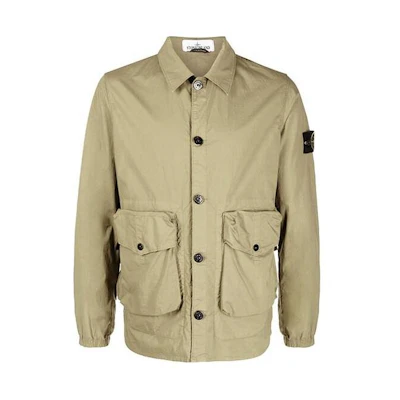 Stone Island Green Logo Button-Up Collared Long-Sleeve Jacket for Men 761510203-V0090
