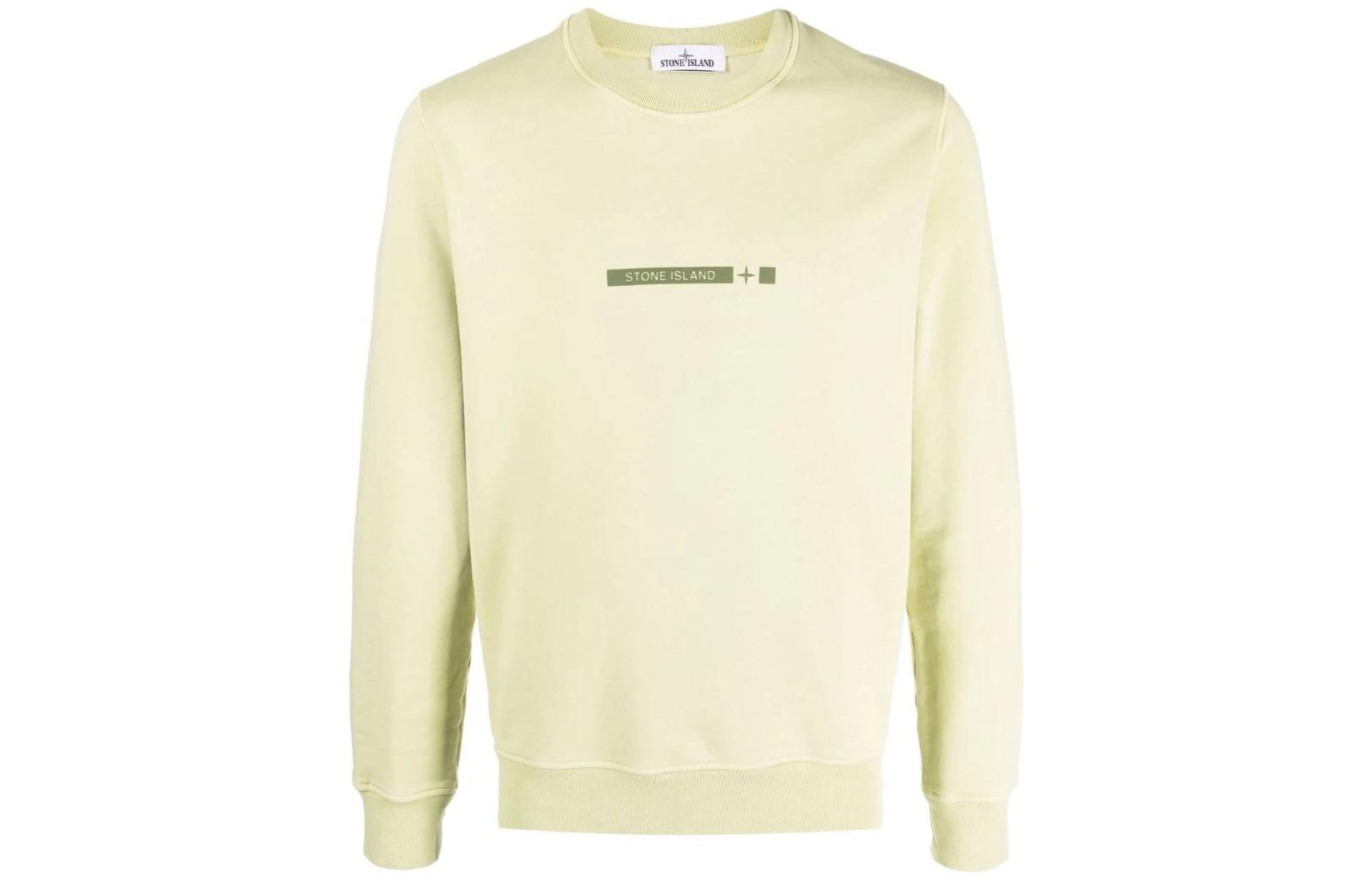 Stone Island Green Logo Print Crewneck Long Sleeve Sweatshirt 761563085-V0052