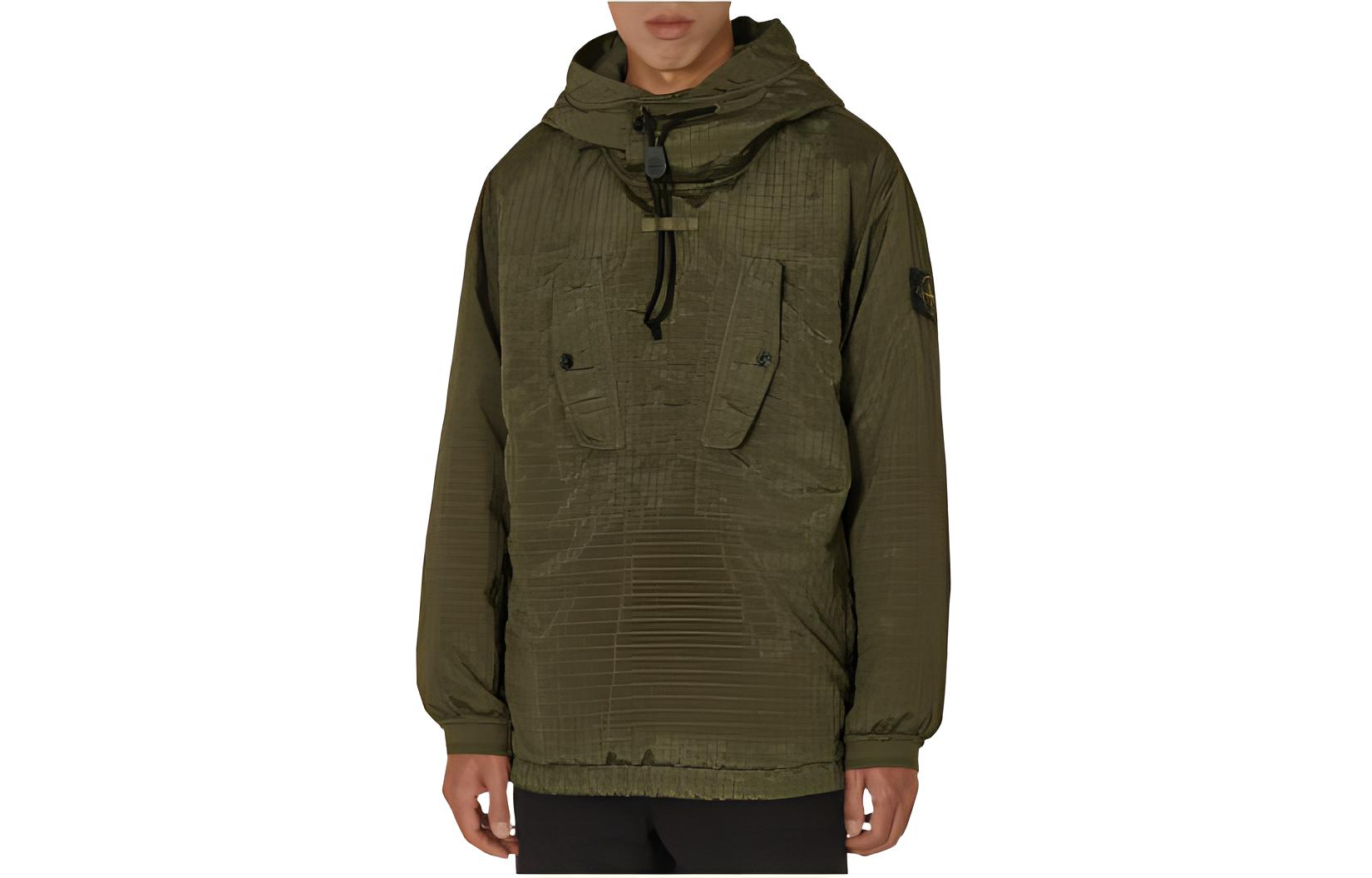 Stone Island Green Logo Pullover Hoodie Jacket Mens Long Sleeve Solid Color 791543332-V0058