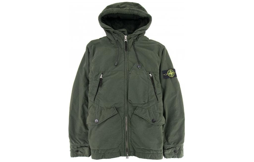 Stone Island Green Logo Velour Zip Hoodie Jacket Unisex 801540931-V0054