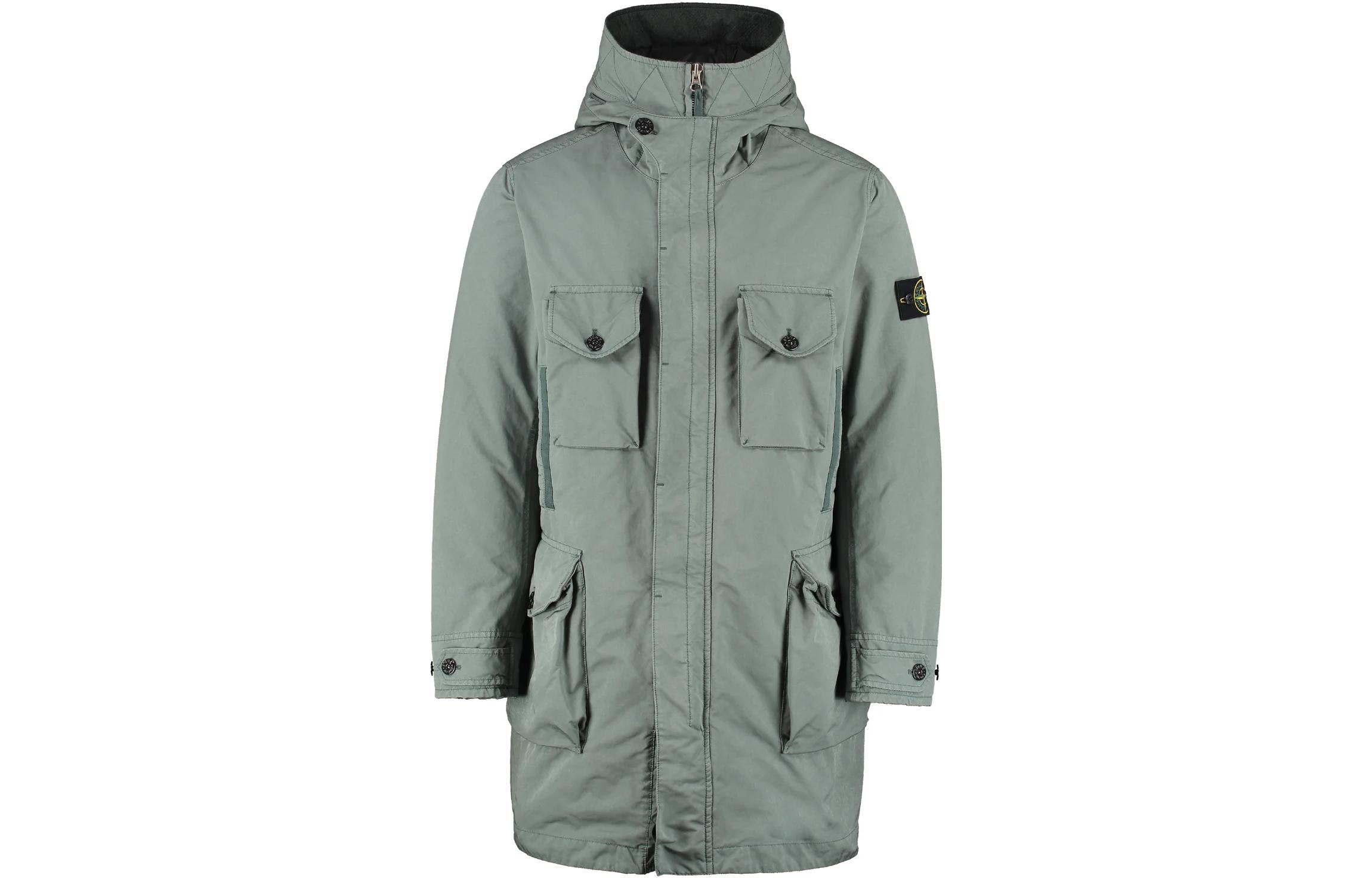 Stone Island Green Long Loose-Fit Hooded Jacket 751570549-V0055